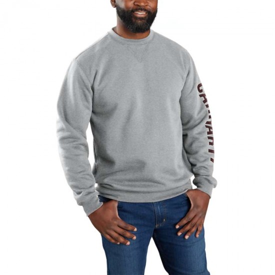 Loose Fit Mid Weight Logo Sleeve Sweatshirt - Heather Grey, Small