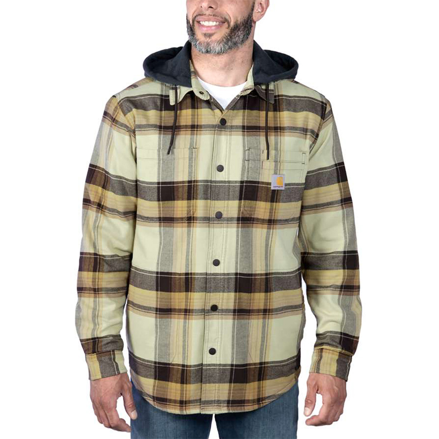 Men Warm Thick Shirt Jacket Quilted Lined Plaid Flannel Hooded Coat  Sweatshirts