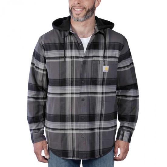 Men Warm Thick Shirt Jacket Quilted Lined Plaid Flannel Hooded Coat  Sweatshirts