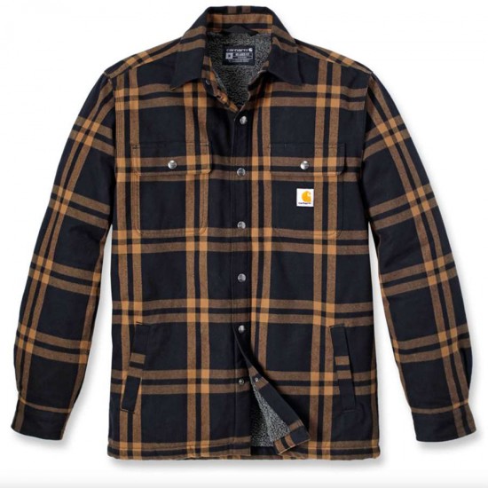 Flannel Sherpa Lined Shirt Jacket - Black