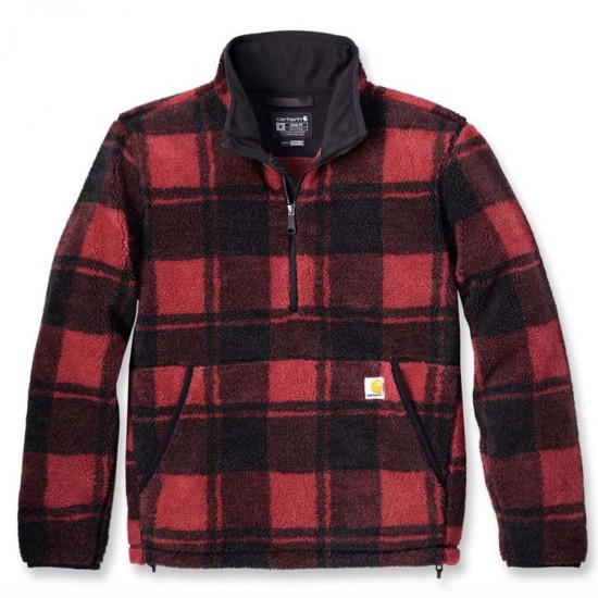 Loose Fit Fleece Pullover Crabapple Black Plaid