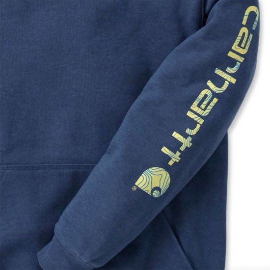 Sleeve Logo Midweight Hooded Sweatshirt - Deep Ocean Heather