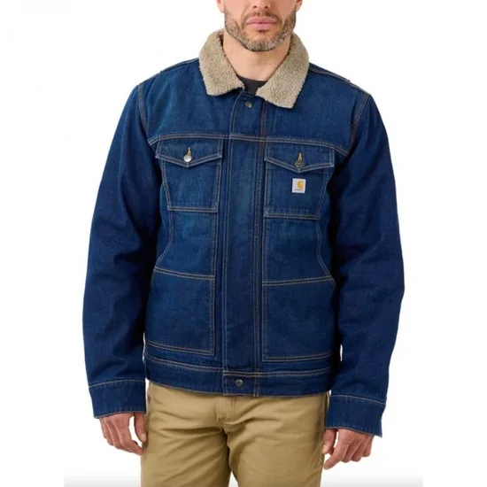 Carhartt fleece lined denim hot sale shirt