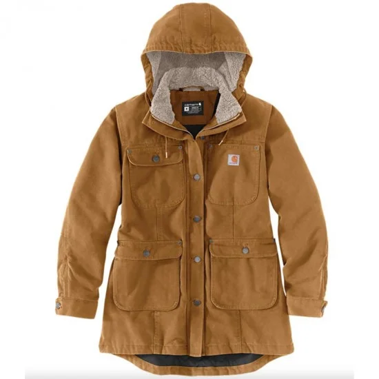 Loose Fit Washed Duck Insulated Coat - Carhartt Brown