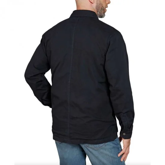 Men's Heavyweight Canvas Flannel Lined Shirt Jacket, Black, Small